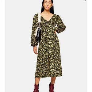 Topshop Floral Godet Twist Front Midi Dress Size 2